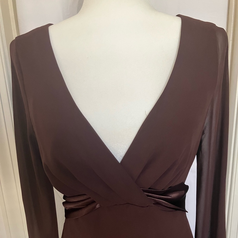 Liz Claiborne Deep Brown V-neck Bell Sleeve Cocktail Midi Dress Size 10 - Picture 5 of 11